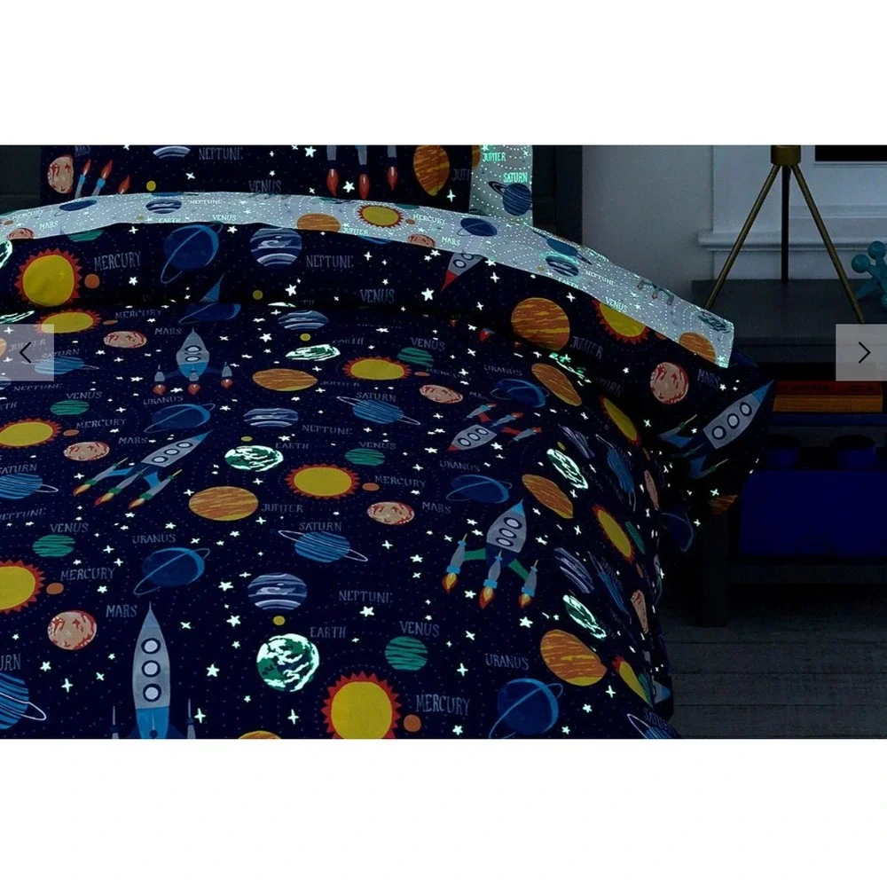 Pottery Barn Kids Solar System Glow-in-the-Dark Organic Cotton Duvet Cover F/Q